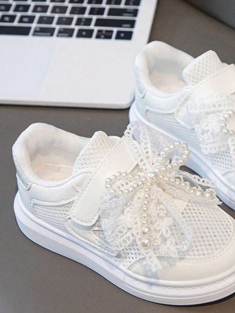 زوج من البوط الكاجوال الفضفاض بنقشة الشبك المفرغ مع مزين بفيونكة، أحذية أميرة للفتيات، مناسبة لجميع الفصول - الصورة 5