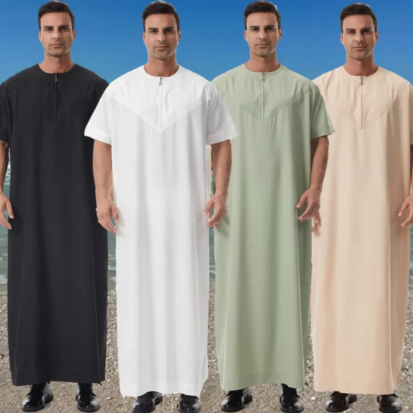 ⁦رداء رجالي مسلم بسحاب بأكمام قصيرة⁩ - الصورة ⁦2⁩