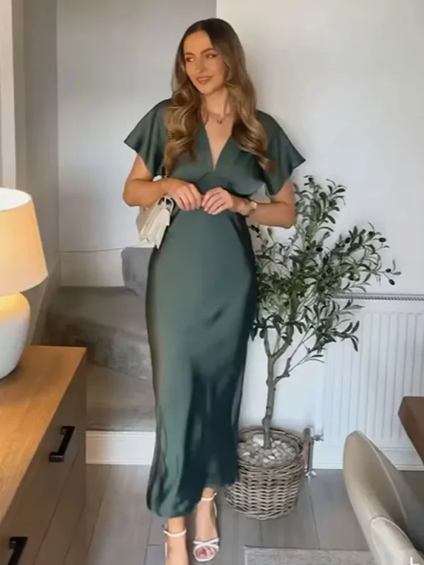 ⁦فستان TRAFZA نسائي أنيق من الساتان الصلب⁩ - الصورة ⁦2⁩