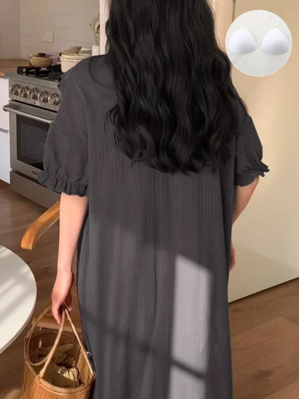 ⁦بيجامة صيفية نسائية جديدة برقبة مربعة لعام 2025 مع حافة من الدانتيل⁩ - الصورة ⁦2⁩