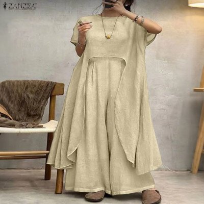 مجموعات النساء خمر بلوزات طويلة غير النظامية السراويل فضفاضة عادية مرونة الخصر السراويل الدعاوى - الصورة 3