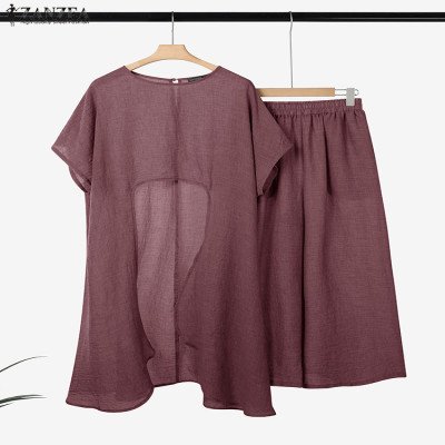 مجموعات النساء خمر بلوزات طويلة غير النظامية السراويل فضفاضة عادية مرونة الخصر السراويل الدعاوى - الصورة 4