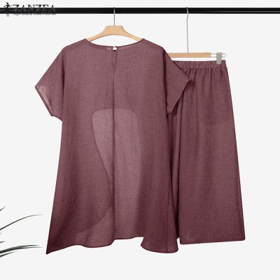 مجموعات النساء خمر بلوزات طويلة غير النظامية السراويل فضفاضة عادية مرونة الخصر السراويل الدعاوى - الصورة 5