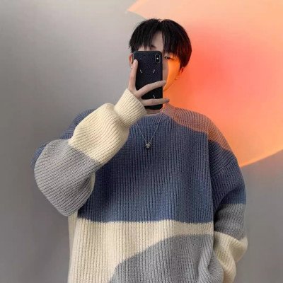 سترة محبوكة للرجال بنمط فضفاضة شتوي بأكمام طويلة ورقبة مستديرة من ألياف البوليستر كاجوال