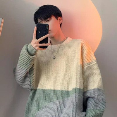 سترة محبوكة للرجال بنمط فضفاضة شتوي بأكمام طويلة ورقبة مستديرة من ألياف البوليستر كاجوال - الصورة 2