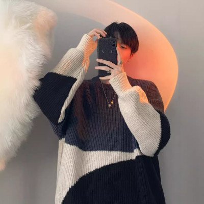 سترة محبوكة للرجال بنمط فضفاضة شتوي بأكمام طويلة ورقبة مستديرة من ألياف البوليستر كاجوال - الصورة 3