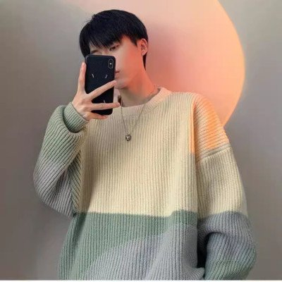 سترة محبوكة للرجال بنمط فضفاضة شتوي بأكمام طويلة ورقبة مستديرة من ألياف البوليستر كاجوال - الصورة 4