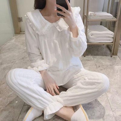 بيجامة صوف دانتيل طويلة الأكمام السراويل الحلو الترفيه ملابس للنوم - الصورة 4