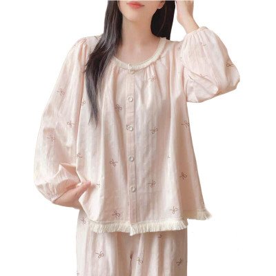 بيجامة نسائي دانتيل منامة فضفاضة طويلة الأكمام