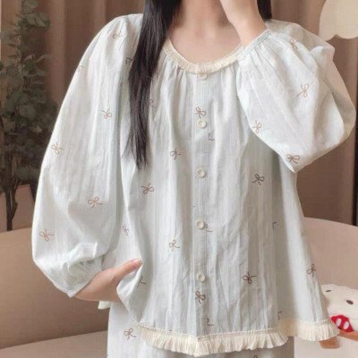 بيجامة نسائي دانتيل منامة فضفاضة طويلة الأكمام - الصورة 6