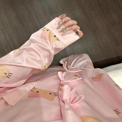 بيجامة هالو كيتي نمط حلو للسيدات لربيع وخريف جديد بأكمام طويلة بنطلون ملابس منزلية فضفاضة للترفيه - الصورة 3